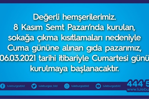 Cumartesi Pazarı yeniden kuruluyor